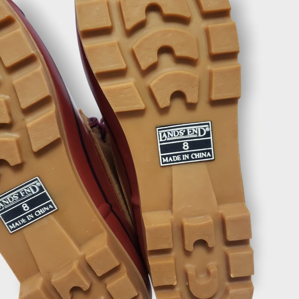 Lands End Womens Leather Duck Boots Red Tan Sz 8M Rain Outdoor Hunting Gorpcore - Picture 11 of 12